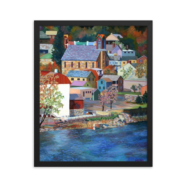 New Hope Painting, Framed Art Print, Impressionist Delaware River oil painting, by Pamela Parsons, Bucks County Art, Pennsylvania Landscape