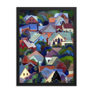 Framed Provincetown Print, Cape Cod Print, from original oil painting, Pamela Parsons. Rooftops of Provincetown. Cape Cod Art. Cape Cod gift