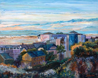 Santa Monica, California Painting, original impressionist oil painting, by Pamela Parsons. Oil on panel, 16x20". Santa Monica Sunset.