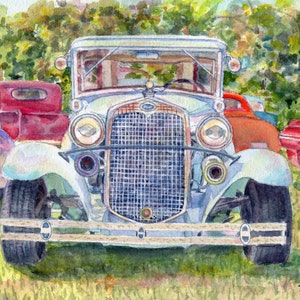 Antique Ford Painting. Car Show, Bucks County, original watercolor painting, antique car, antique Ford painting, classic car painting.