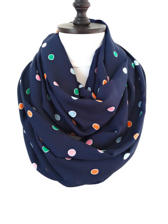 Polka Dots Navy Scarf Cotton Infinity Scarves For Women Gift Etsy