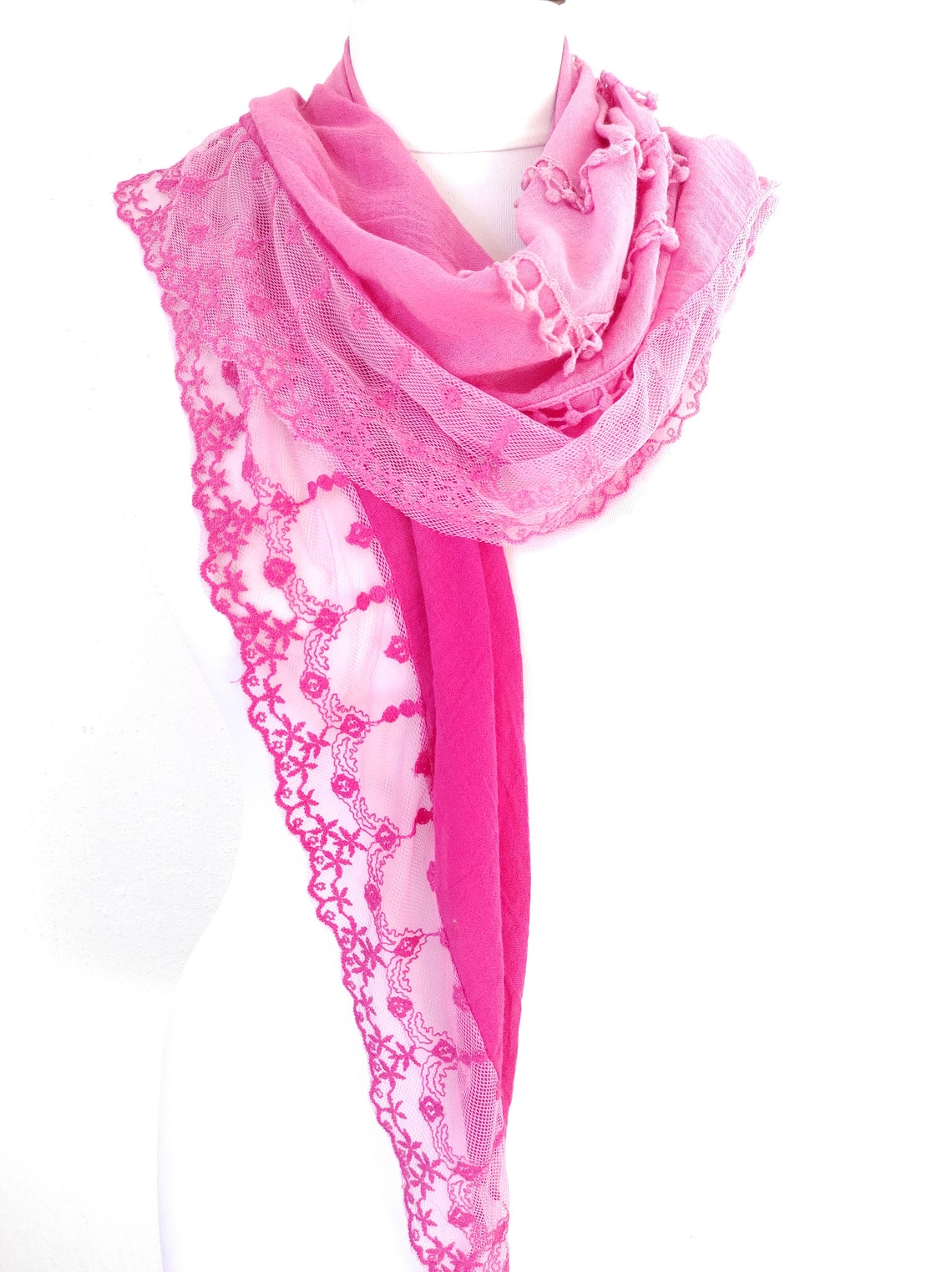 Soft Cotton Pink Scarf Shawl Lace Scarf Cowl Scarf Unique Gift Etsy