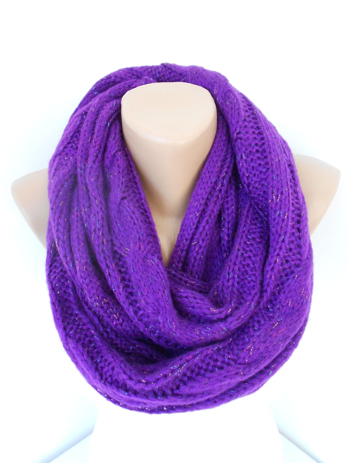 Purple Knitted Infinity Scarf Knit Scarf Women Winter | Etsy