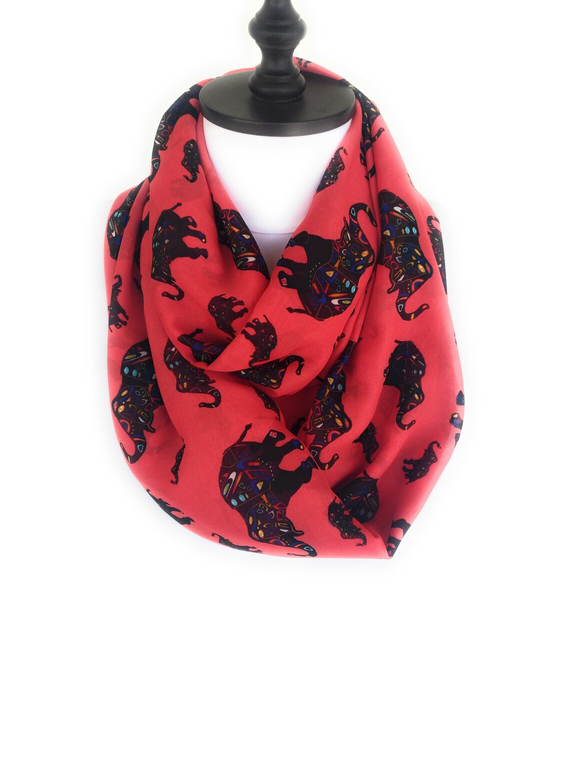 Elephant Scarf Red Animal Print Scarf Christmas Gift for Her Etsy