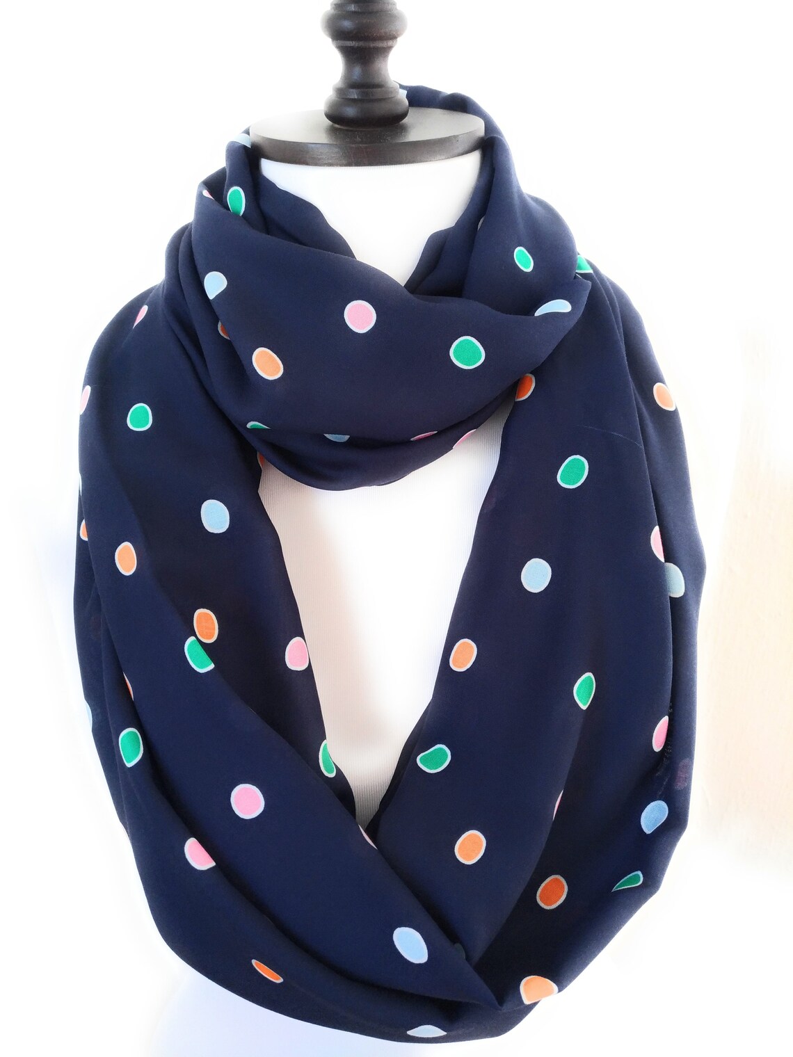 Polka Dots Navy Scarf Cotton Infinity Scarves For Women Gift Etsy