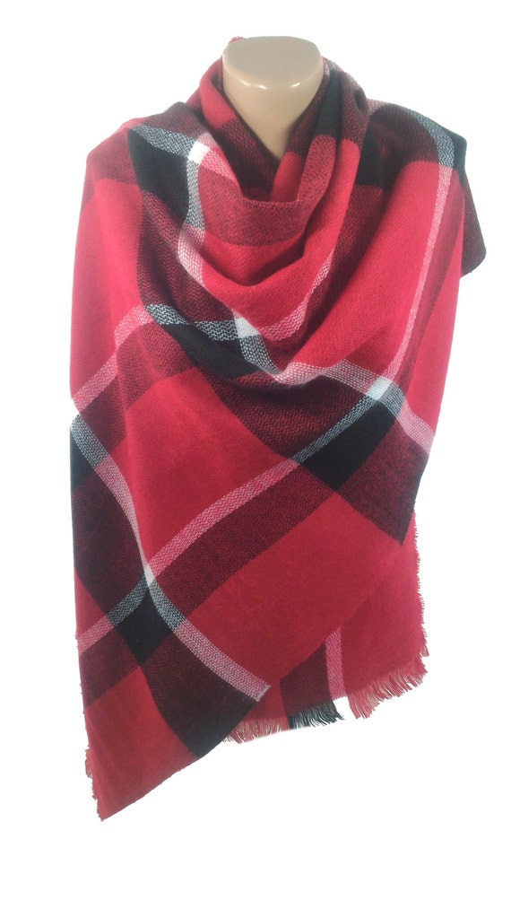Red Scarf Blanket Scarf Red Black Plaid Scarf Shawl Winter | Etsy