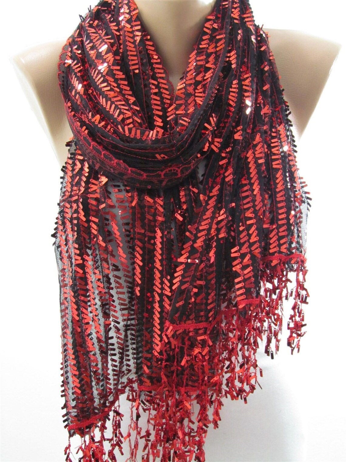 Metallic Red Scarf Sparkle Sequin Scarf Birthday Gift For Her Etsy