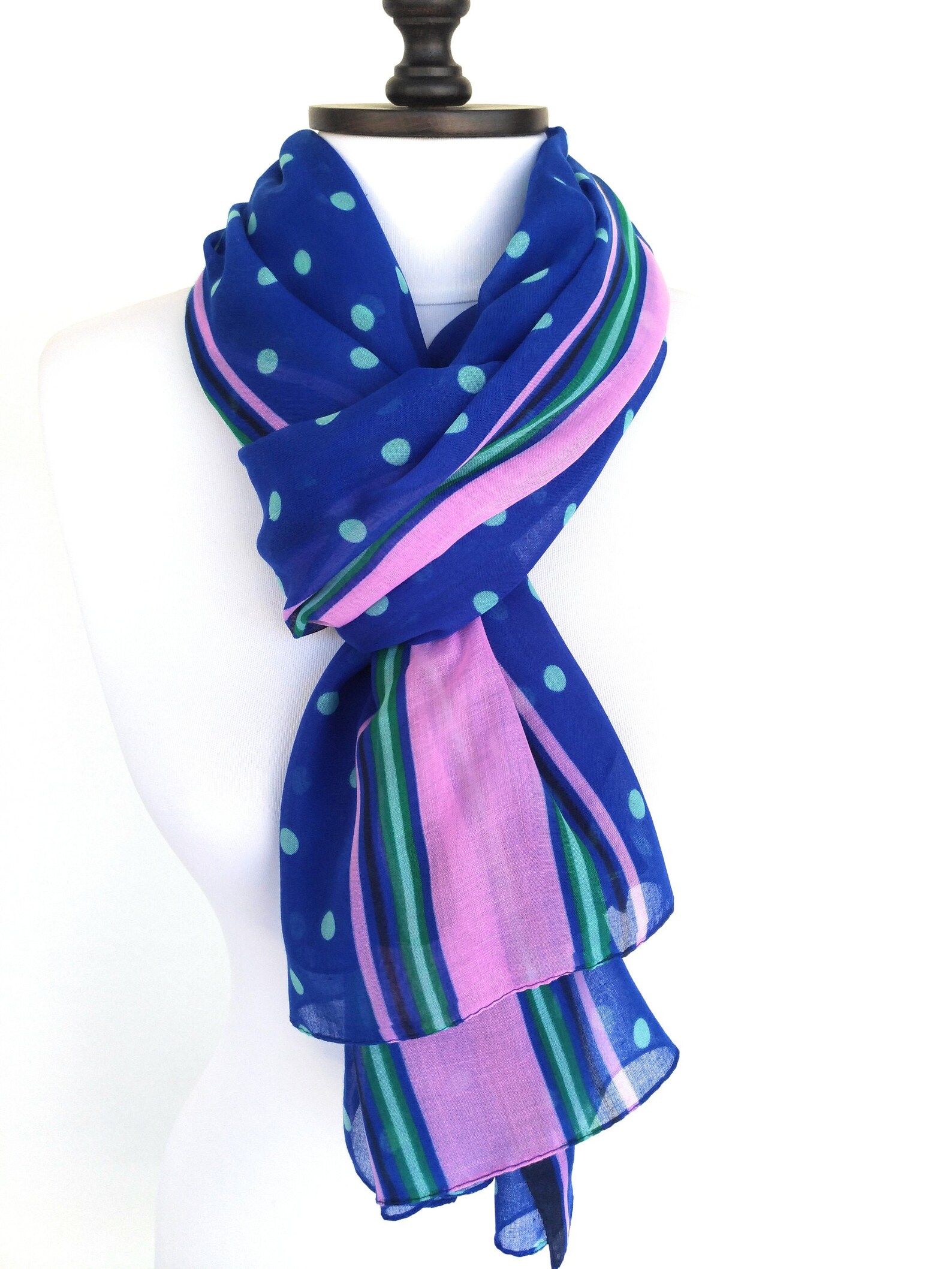 Womens Blue Scarf Polka Dots Cotton Scarf Women Scarves For Etsy