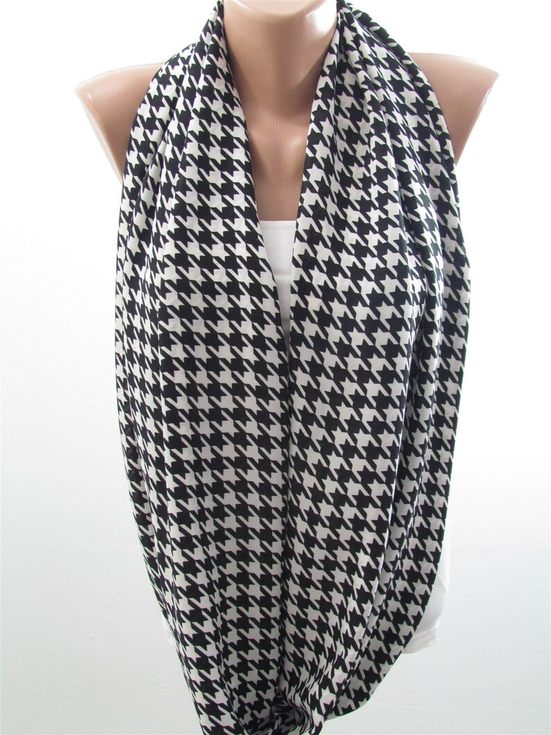 Houndstooth Scarf Women Black and White Infinity Scarf For Etsy