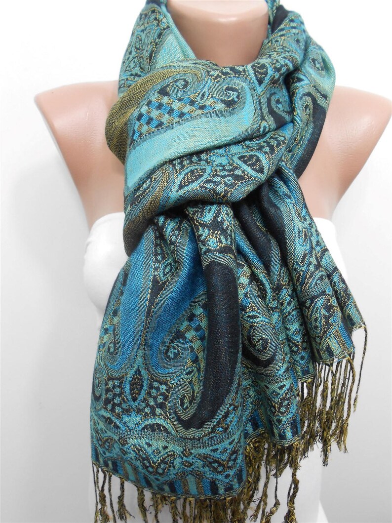 Paisley Pashmina Scarf Pashmina Wrap Blue Scarf Shawl Infinity Etsy