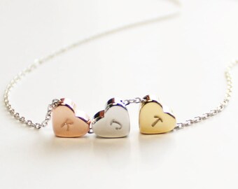 Three Hearts Necklace, Three Tone Hearts, Personalized Wedding, Bulk Order