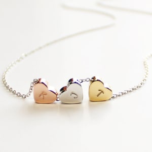 Colar de três corações, corações de três tons, casamento personalizado, pedido em massa