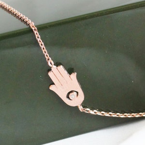 Hamsa hand met evil eye armband, lucky charm armband, goud of zilver of rosé goud evil eye hamsa armband, bruiloft, bruidsmeisje geschenken
