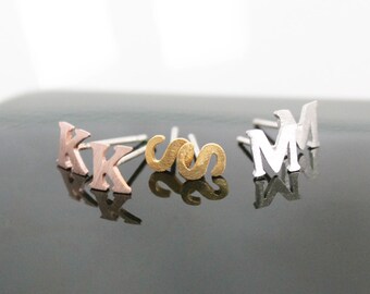 Tiny Initial Earrings, Pair Of Mix And Match Letter Post Earrings, .925 Sterling Silver Posts, Gold Or Silver Or Rose Initials, Wedding
