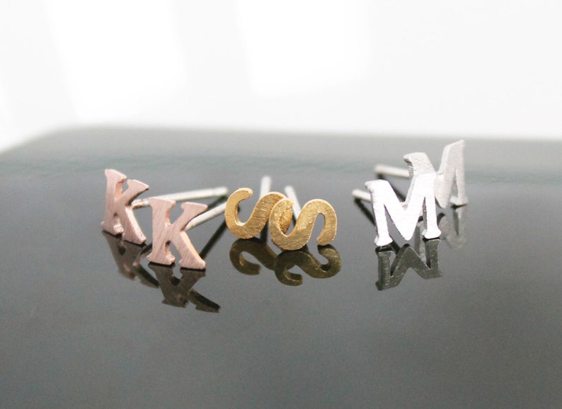 Tiny Initial Post Earrings, .925 Sterling Silver Posts, Pair Of Mix And Match Initials, Gold Or Silver Or Rose Gold Letter Earrings, Wedding image 5