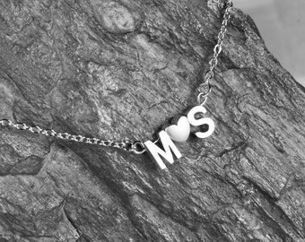 Two Initials Necklace, His And Her Initial Necklace, Sterling Silver .925 Chain Or Gold Filled Chain, Wedding