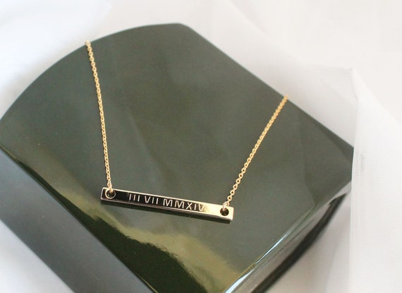 Personalized Coordinates Bar Necklace, Name, Custom Engraving, Big/Little Sister, Roman Numerals, Greek Letters, Bridesmaids Gift, Wedding