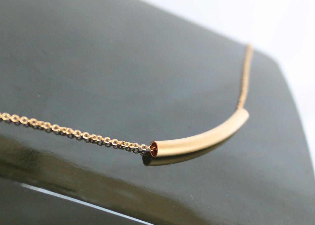 Curved Bar Necklace, Gold Tube Bar Necklace Etsy