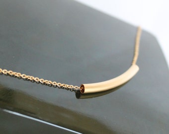 Curved Bar Necklace, Gold Tube Bar Necklace