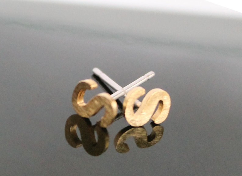Tiny Initial Post Earrings, .925 Sterling Silver Posts, Pair Of Mix And Match Initials, Gold Or Silver Or Rose Gold Letter Earrings, Wedding image 2