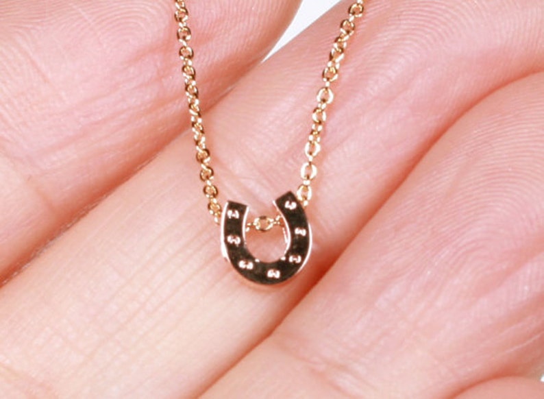 .925 Sterling Silver Chain,Tiny Horse/'s Hoof Horseshoe Necklace In GoldSilverRose Gold Lucky Charm