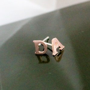 Tiny Initial Post Earrings, .925 Sterling Silver Posts, Pair Of Mix And Match Initials, Gold Or Silver Or Rose Gold Letter Earrings, Wedding image 1