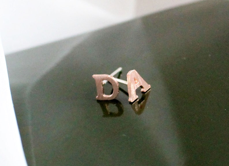 Tiny Initial Post Earrings, .925 Sterling Silver Posts, Pair Of Mix And Match Initials, Gold Or Silver Or Rose Gold Letter Earrings, Wedding image 1