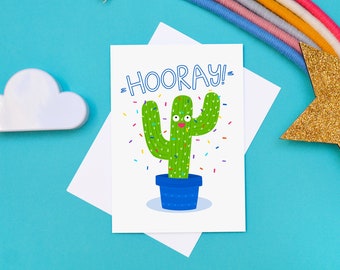 Hip Hip Hooray Card, Cactus Card, Celebration, Congratulations Card, Well Done Card, You Passed your test card, Exam Success Card, Cacti