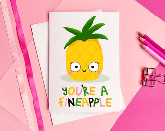 Cute Pineapple Valentines Card, Fineapple Card for Lovers, Cute Fruit Card, Anniversary Card, Card for Husband, Secret Admirer, Galentine