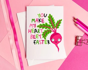 Romantic Valentines Card, Beetroot Card for Couples, Cute Vegan Card, Anniversary Card, Card for Wife, Card Husband, Secret Admirer Card