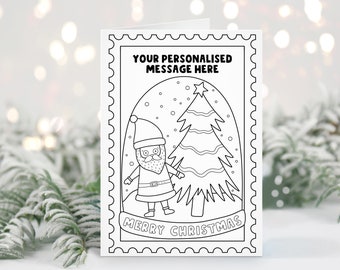 Colouring Christmas Card - Santa in a snow globe - Personalised Christmas Card - Kids Coloring Activities