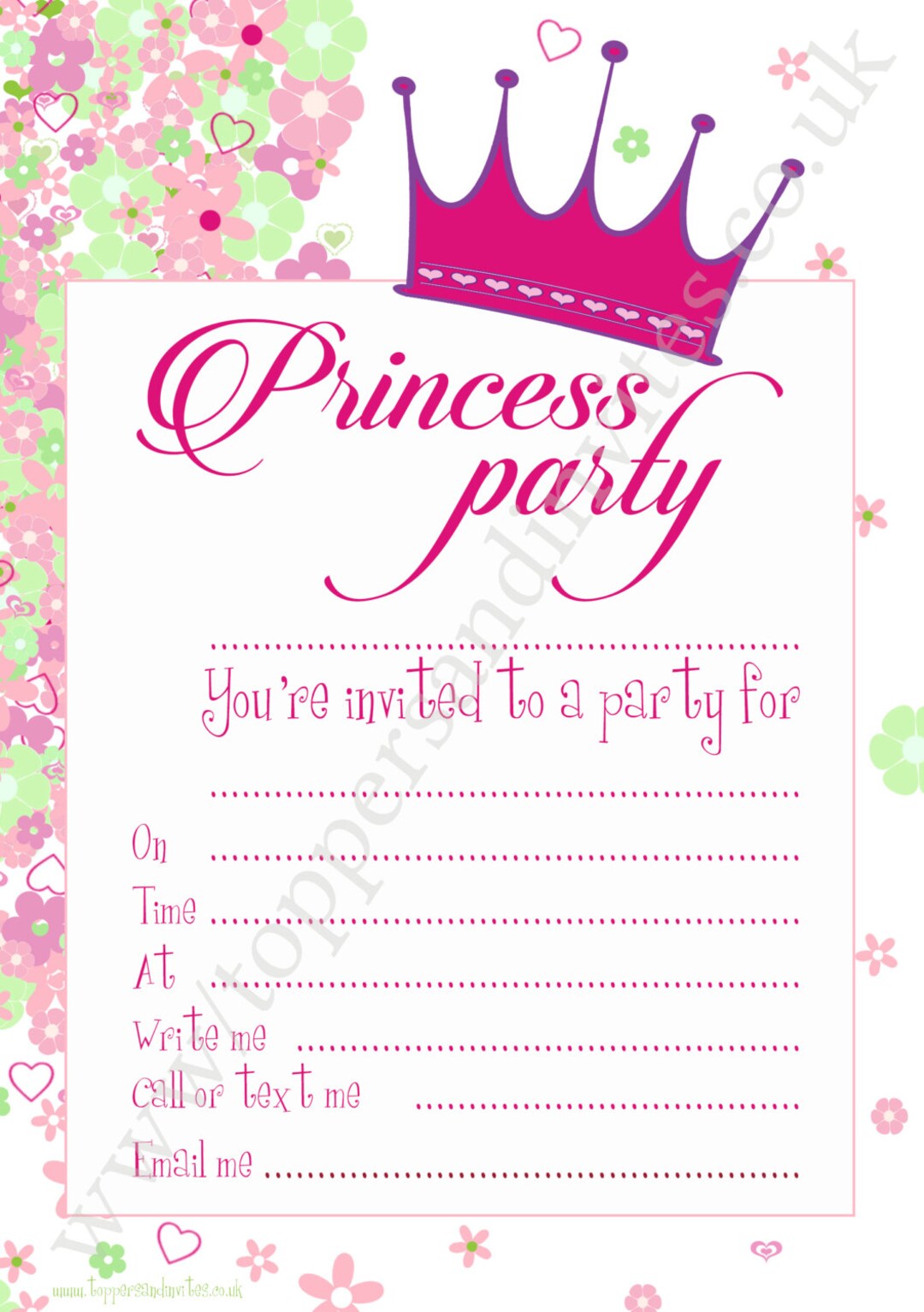 Princess Party Invite, Birthday Party Invite, Printable, DIY, Invitation - Etsy