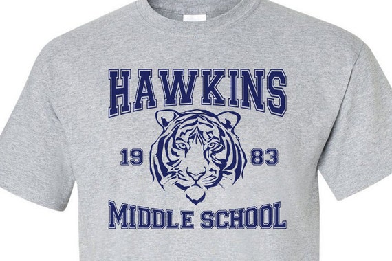 TV Show Unisex Hawkins Middle School Tigers STRANGER THINGS TRIBUTE T-SHIRT