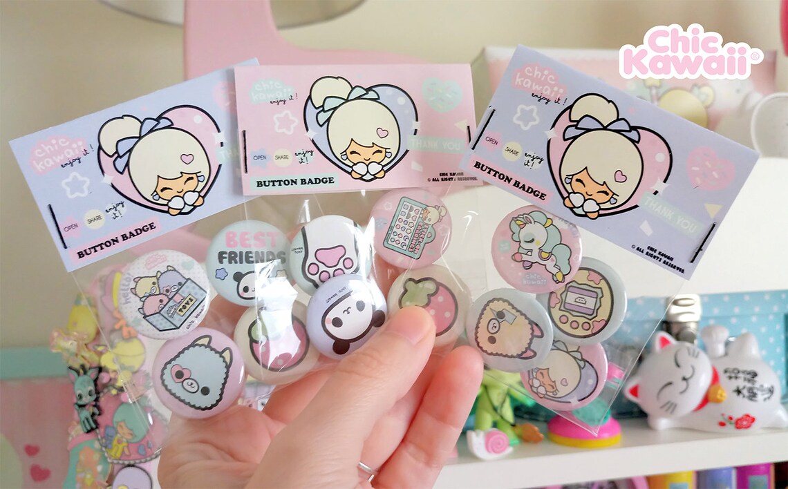 Chic Kawaii Badges Set Lot of 4 Tiny Pin Button Badges. Super - Etsy