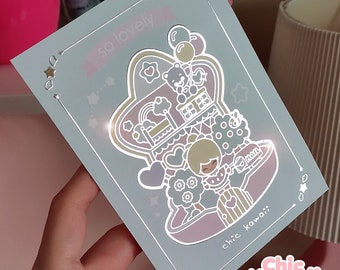 polly pocket style postcard with 3D silver effect, by Chic kawaii.