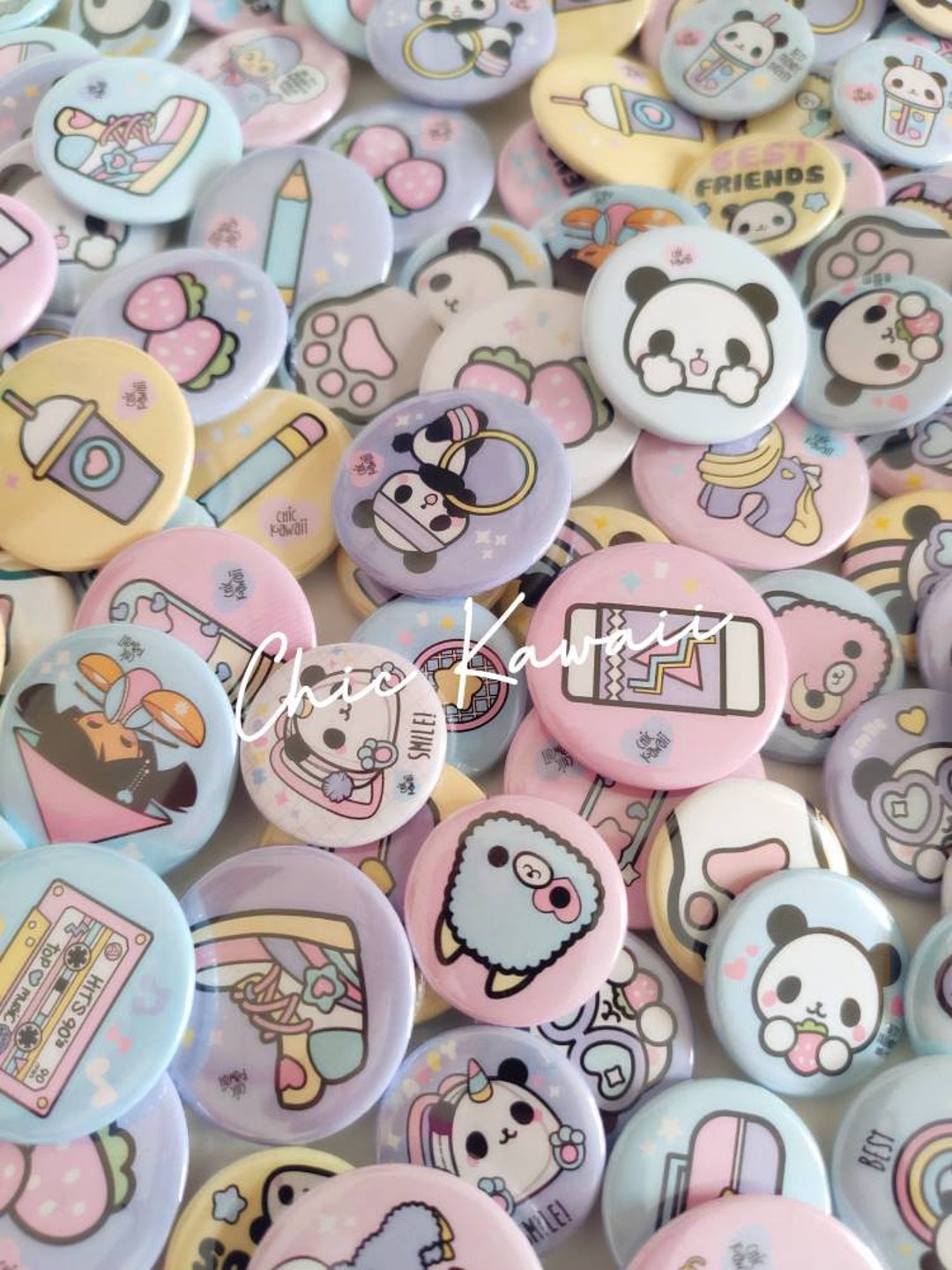 Chic Kawaii Badges Set, Lot of 4 Tiny Pin Button Badges. Super Cute - Etsy