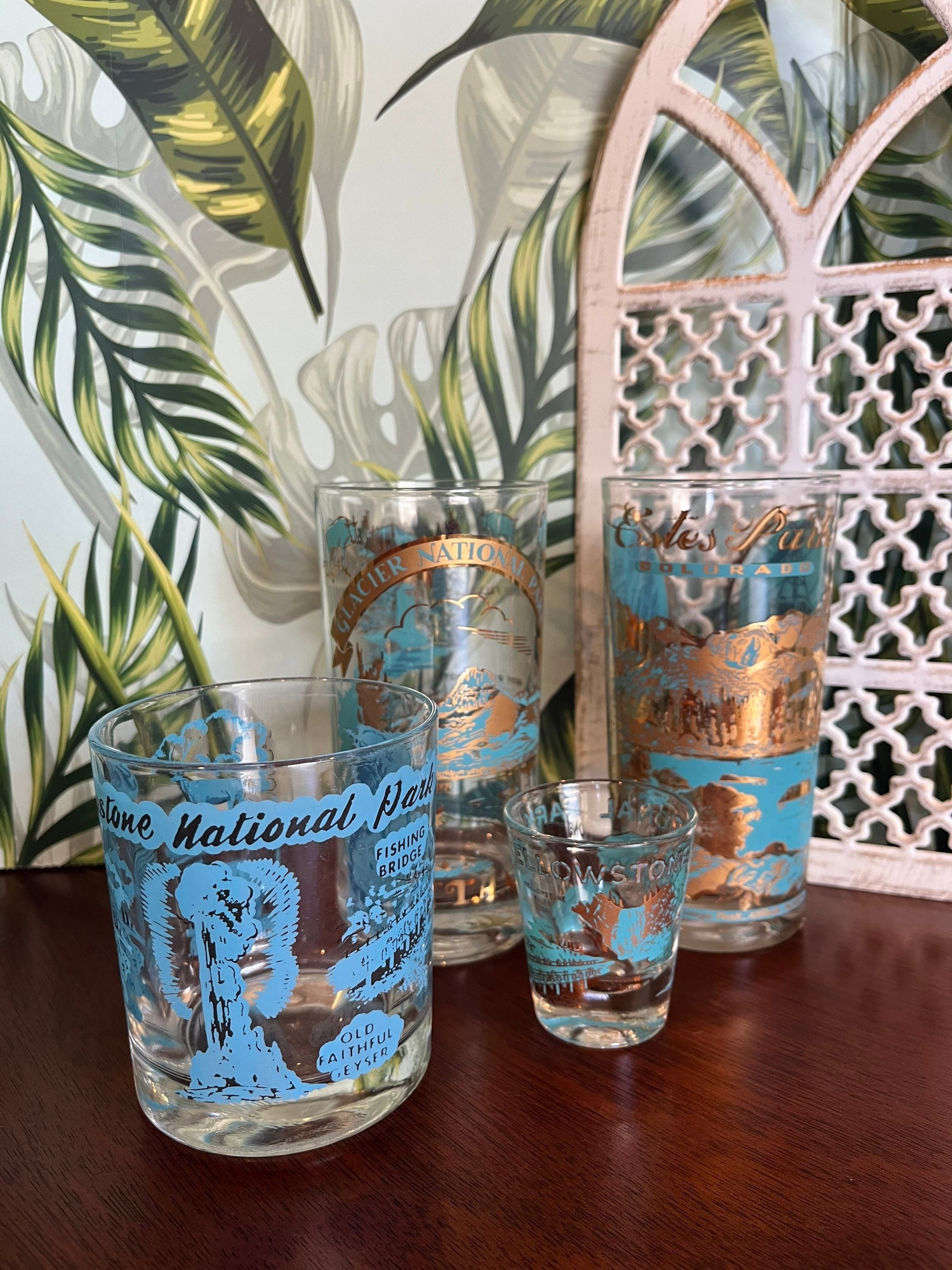 Vintage Glasses 2 Drinking Glassware Bar Blue Turquoise Orange Boho Coastal  MCM