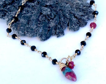 Black Spinel and Ruby Bracelet * Ruby Zoisite Bracelet * Charm Bracelet * Gift For Her * Holiday Gift * Delicate Bracelet