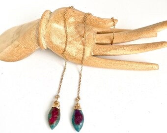 Ruby Zoisite Threader Earrings * Long Threader Dangle Earrings * Marquis Cut * Gift For Her * Unique Design * Girlfriend Gift
