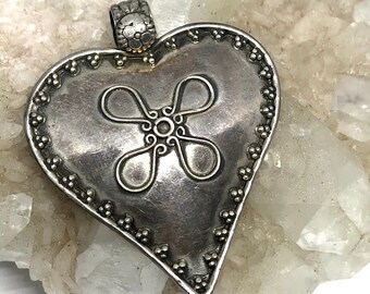 Large Sterling Silver Heart Pendant * Hindu Jewelry * Rajasthan Pendant * Antique Pendant from India *