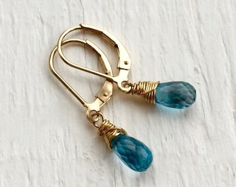 London Blue Topaz Earrings: 14K Gold Filled Lever Back Dangle