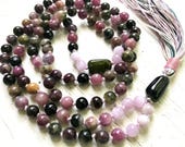 MALA FOR HARMONY and Stress Relief - Tourmaline and Kunzite Mala Necklace for Spirituality and Inner Growth