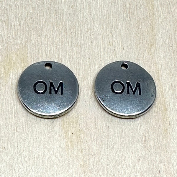 Pewter stamped Om charm * 20mm Round Om Pewter Charms * Yoga Symbol * Meditation Symbol