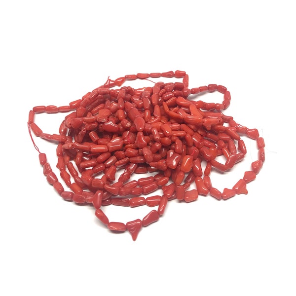 Vintage Red Coral Beads * Small Irregular Cut Branch Coral Beads * Natural Rice Coral Beads *Deep Sea Red Coral * Loose Drum Coral Beads