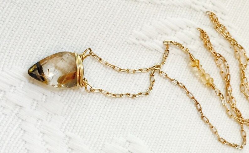 Rutilated Quartz Necklace Arrowhead Pendant Solar Plexus Chakra Jewelry Wedding Jewelry Yoga Gift