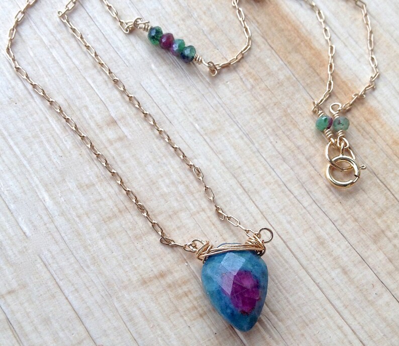Anyolite Layering Jewelry Heart Chakra Jewelry Boho Holiday Gift Ruby Zoisite Necklace Arrowhead Gemstone Pendant