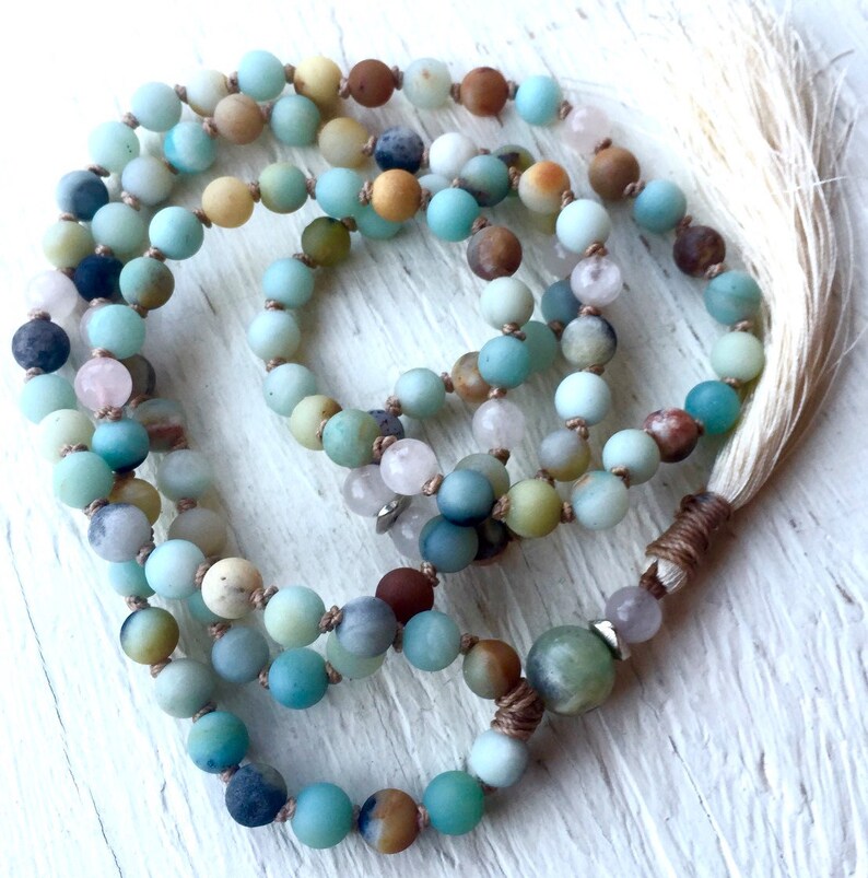 108 Yoga Mala Beads 6MM Amazonite Mala Necklace Rose Quartz Etsy