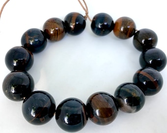 Large Round Brown Blue Tiger Eye Beads * 14mm Tiger Eye Beads * 15 beads * Half Strand