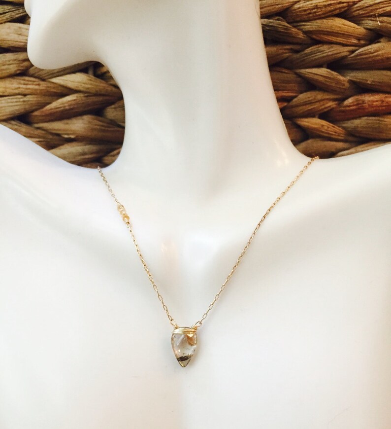 Rutilated Quartz Necklace Arrowhead Pendant Solar Plexus Chakra Jewelry Wedding Jewelry Yoga Gift