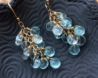 Aquamarine Cluster Earrings, March Birthstone, Gift Ideas For Her, Bridal Gift
